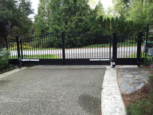 TG329 Resident double swing gate aluminum pickets with solid bottom in Surrey